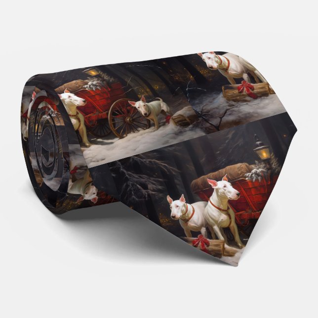 Bull Terrier Snowy Sleigh Christmas Decor Neck Tie (Rolled)