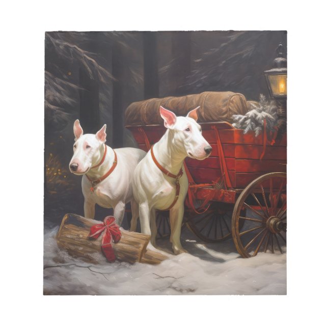 Bull Terrier Snowy Sleigh Christmas Decor Notepad (Front)