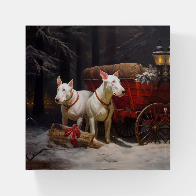 Bull Terrier Snowy Sleigh Christmas Decor  Paperweight (Front)