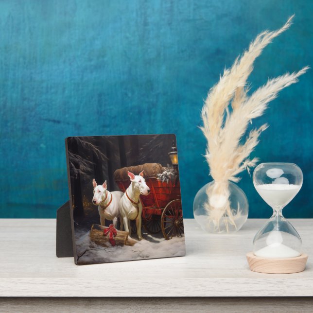 Bull Terrier Snowy Sleigh Christmas Decor Plaque (Insitu)