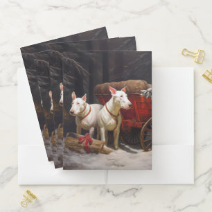 Bull Terrier Snowy Sleigh Christmas Decor Pocket Folder