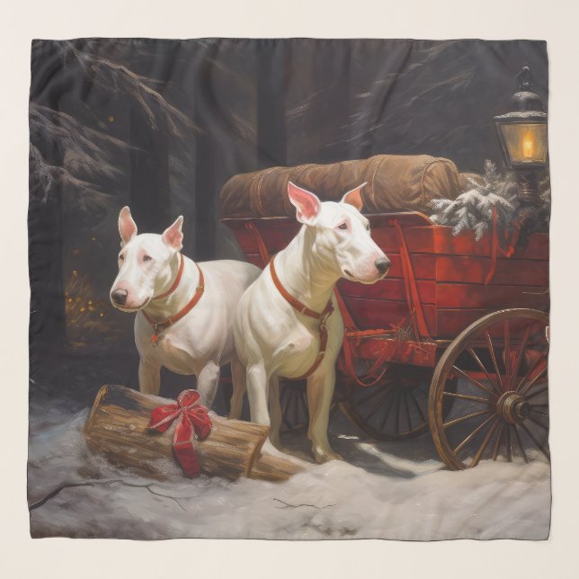 Bull Terrier Snowy Sleigh Christmas Decor  Scarf (Front)