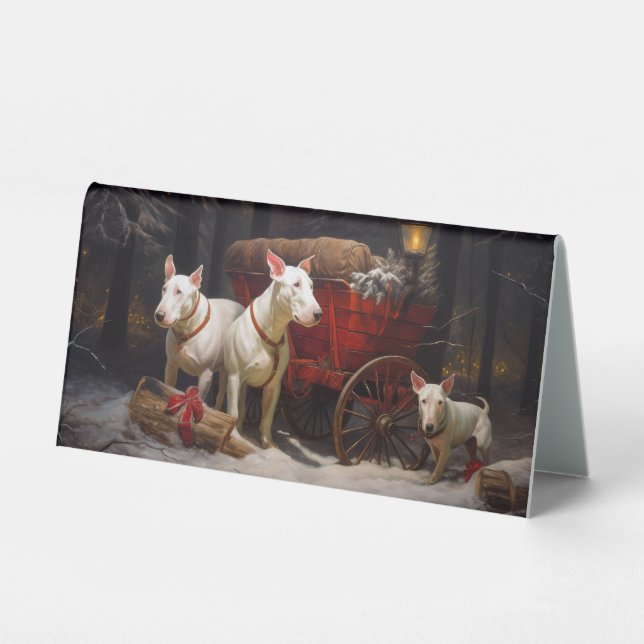 Bull Terrier Snowy Sleigh Christmas Decor  Table Tent (Front)