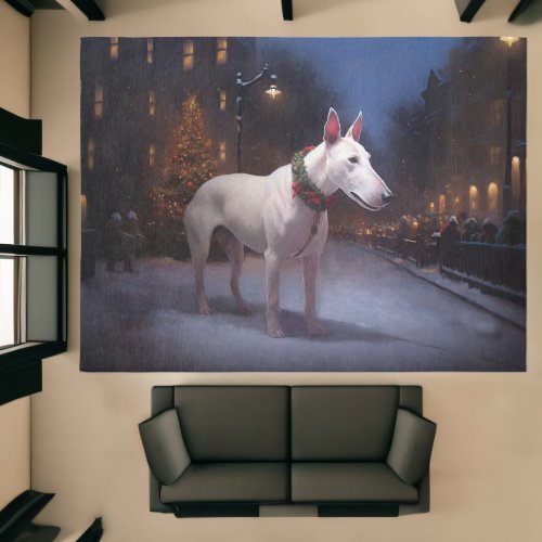 Bull Terrier Snowy Sleigh Ride Christmas Decor Rug