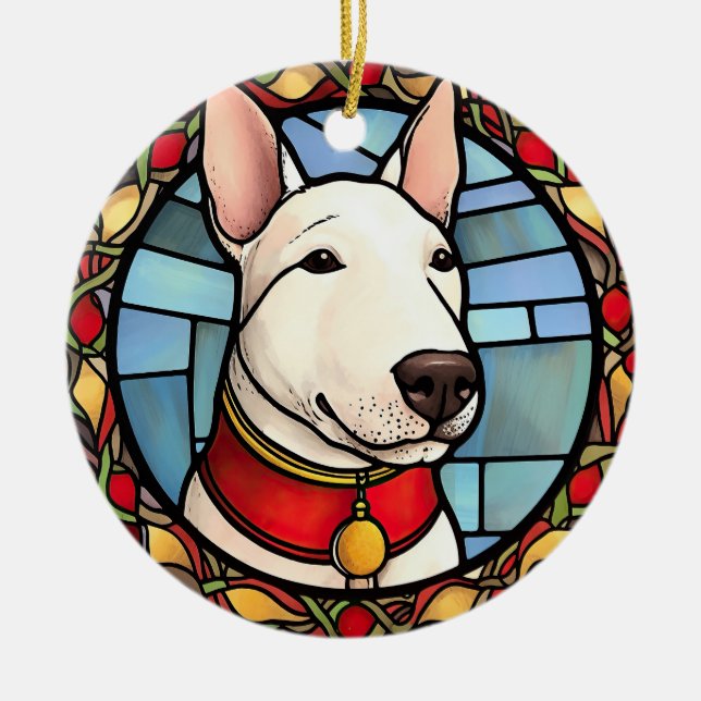 Bull Terrier Stained Glass Christmas Ceramic Ornament (Front)