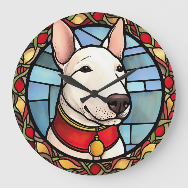 Bull Terrier Stained Glass Christmas Large Clock (Front)