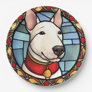 Bull Terrier Stained Glass Christmas Paper Plates