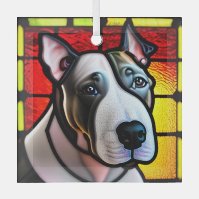Bull Terrier "Stained Glass"  Glass Ornament (Front)