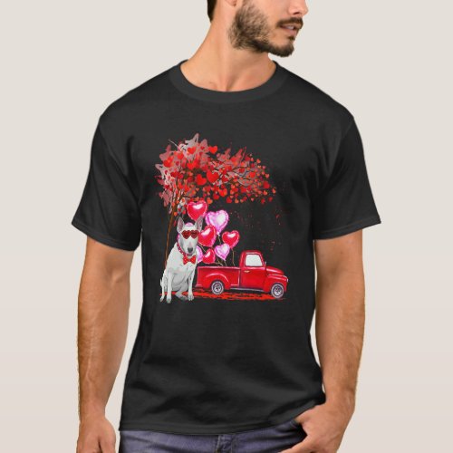 Bull Terrier Sunglasses Hearts Tree Pickup Truck D T_Shirt