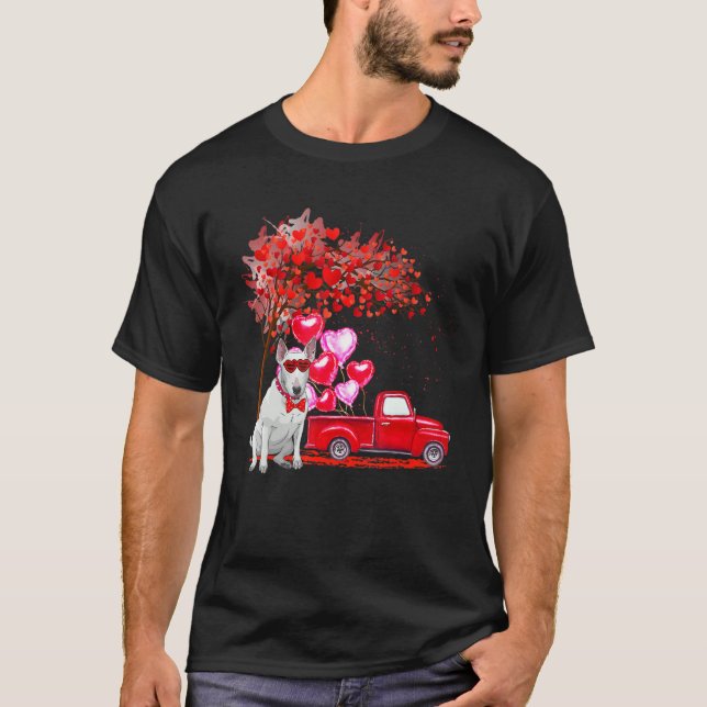 Bull Terrier Sunglasses Hearts Tree Pickup Truck D T-Shirt (Front)