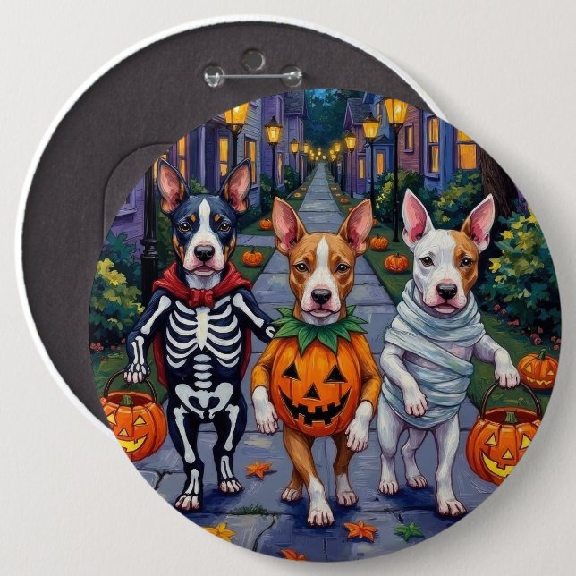 Bull Terrier Trick-or-Treating Halloween Costumes Button (Front & Back)