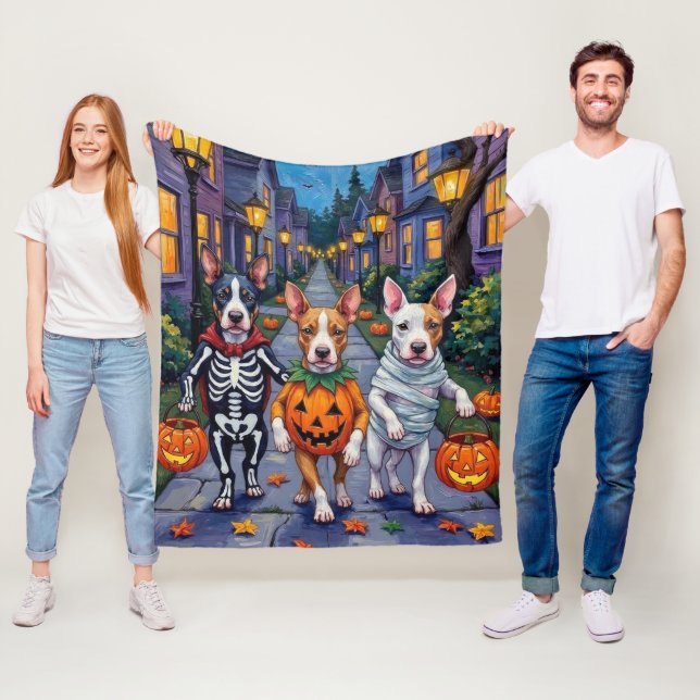 Bull Terrier Trick-or-Treating Halloween Costumes Fleece Blanket (In Situ)
