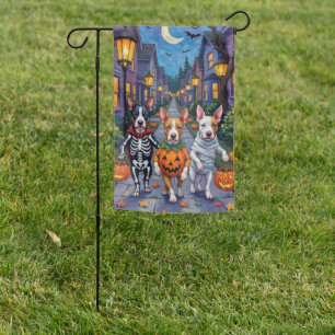 Bull Terrier Trick-or-Treating Halloween Costumes Garden Flag