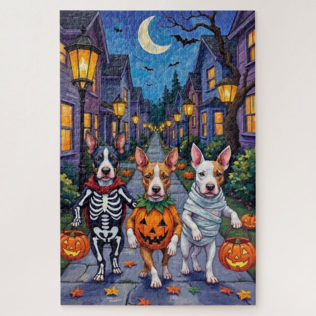 Bull Terrier Trick-or-Treating Halloween Costumes Jigsaw Puzzle (Vertical)