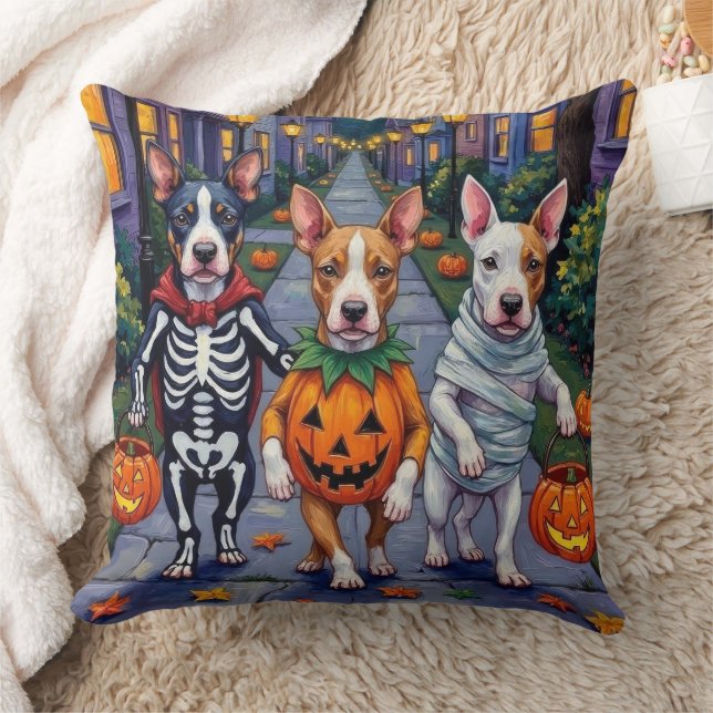 Bull Terrier Trick-or-Treating Halloween Costumes Throw Pillow (Blanket)