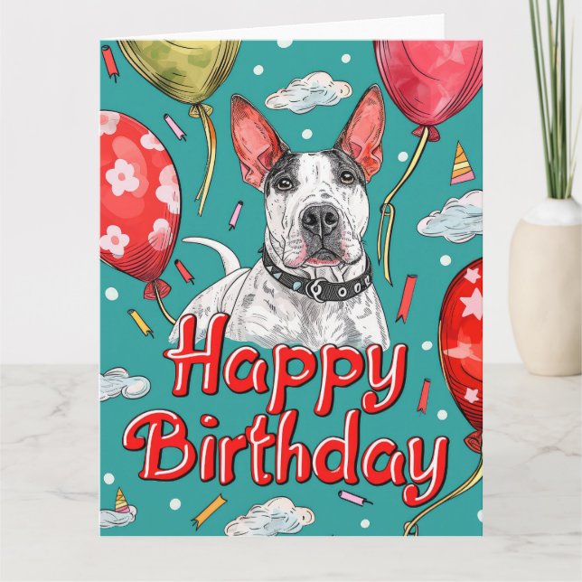 Bull Terrier with Balloons  Card (Front)