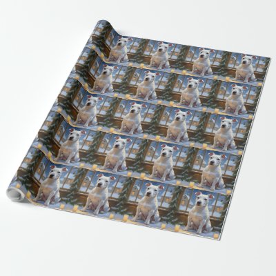 Bull Terrier with Christmas Lights Holiday Wrapping Paper