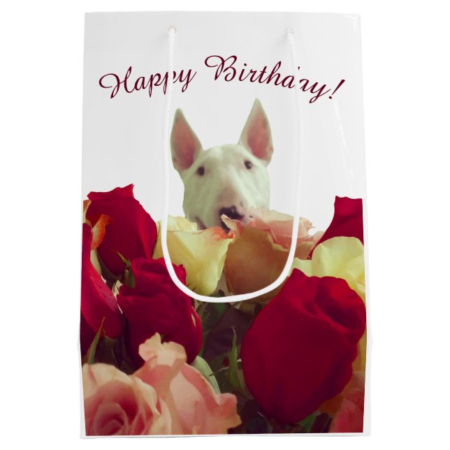 Bull terrier with roses - Happy Birthday! Medium Gift Bag (Back)