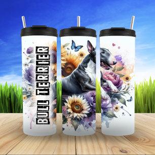 Bull Terrier's Butterfly Floral Embrace Thermal Tumbler