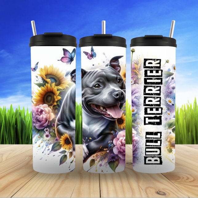 Bull Terrier's Butterfly Garden Thermal Tumbler (Creator Uploaded)