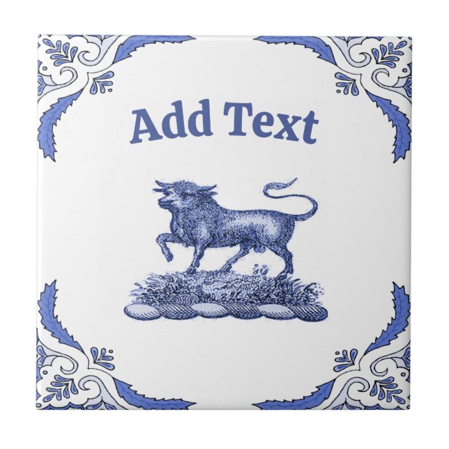 Bull  Tile, Dutch Look, Personalize Tile (Front)