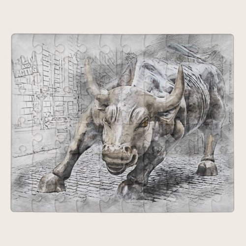 Bull Toro Market Mercado Stock Money Dinero Oro Jigsaw Puzzle
