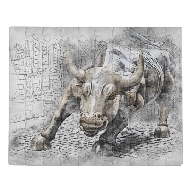 Bull Toro Market Mercado Stock Money Dinero Oro Jigsaw Puzzle (Puzzle Horizontal)