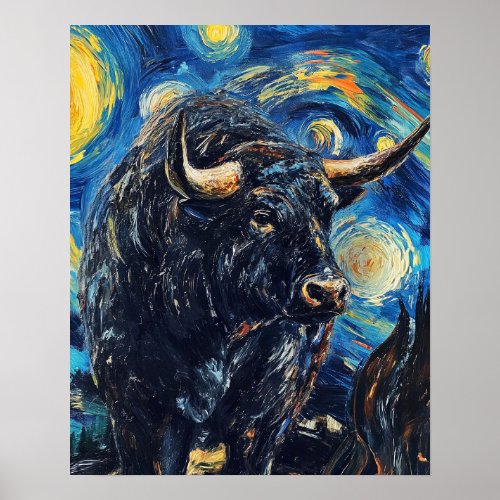 Bull Vincent Van Gogh Inspired Abstract Art Poster