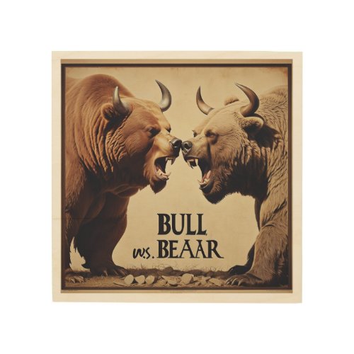 Bull vs Bear Market Canvas Painting Minimalist Tra Wood Wall Art