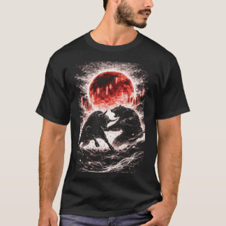 Bull vs Bear Market in Red Moon Forest - Japanese T-Shirt