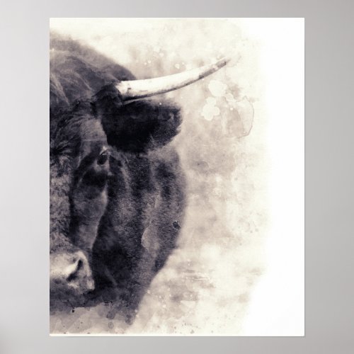 Bull Watercolor Abstract Art Poster