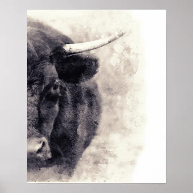 Bull Watercolor Abstract Art Poster (Front)
