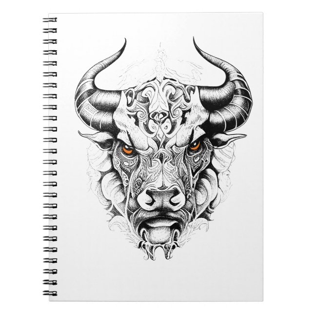 Bull Wild Animal Nature Illustration Art Tattoo Notebook (Front)