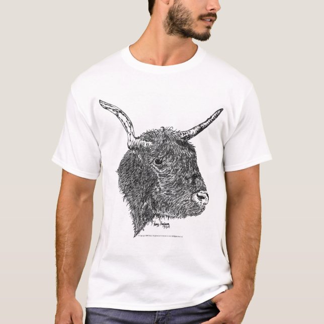 Bull with Horns Pen and Ink Drawing T-Shirt (Front)