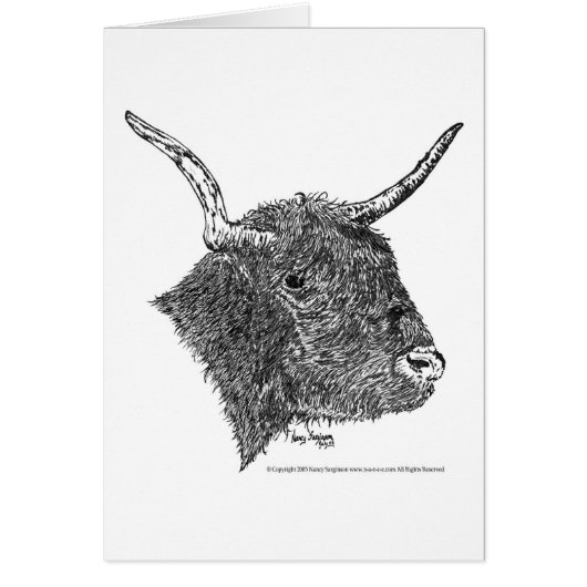 Bull with Horns Pen & Ink Drawing Cards (Front)