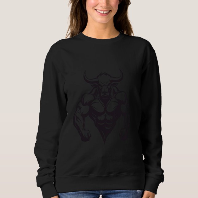 Bull With Muscles Taurus Bodybuilding Fighter Gym Sweatshirt (Front)