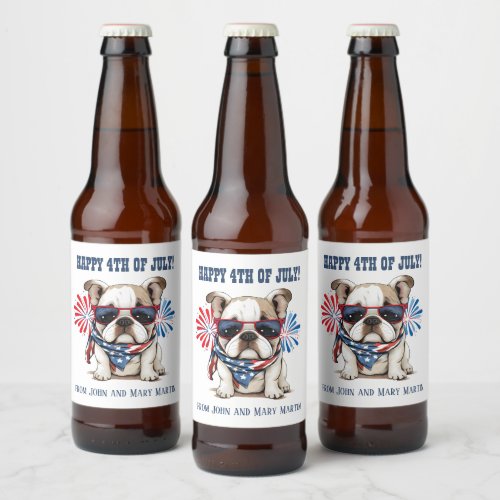 Bulldog 4th July Independence Day Red White Blue Beer Bottle Label
