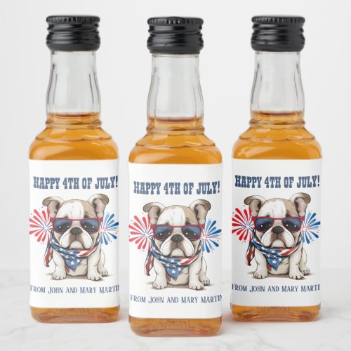 Bulldog 4th July Independence Day Red White Blue Liquor Bottle Label
