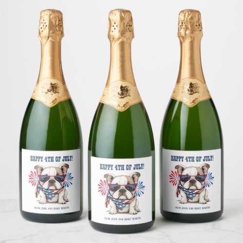 Bulldog 4th July Independence Day Red White Blue Sparkling Wine Label