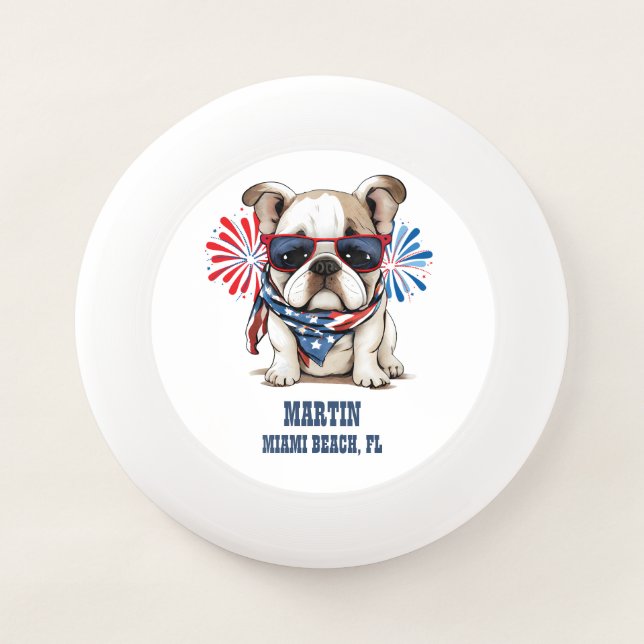 Bulldog 4th July Independence Day Red White Blue Wham-O Frisbee (Front)