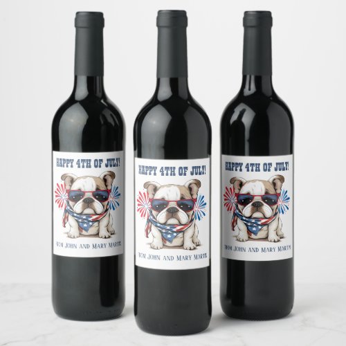 Bulldog 4th July Independence Day Red White Blue Wine Label