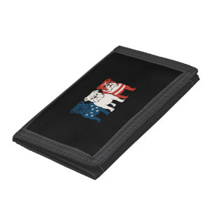 Bulldog 4th of July Dog Lover Men women USA Flag Trifold Wallet