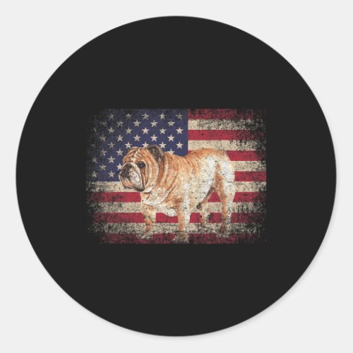 Bulldog 4th Of July Gift American Flag Usa _ Dog  Classic Round Sticker