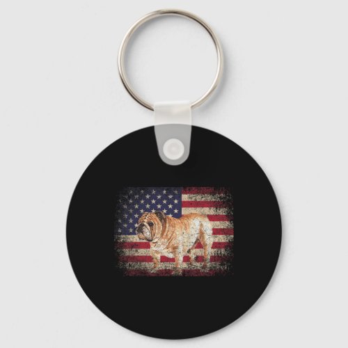 Bulldog 4th Of July Gift American Flag Usa _ Dog  Keychain