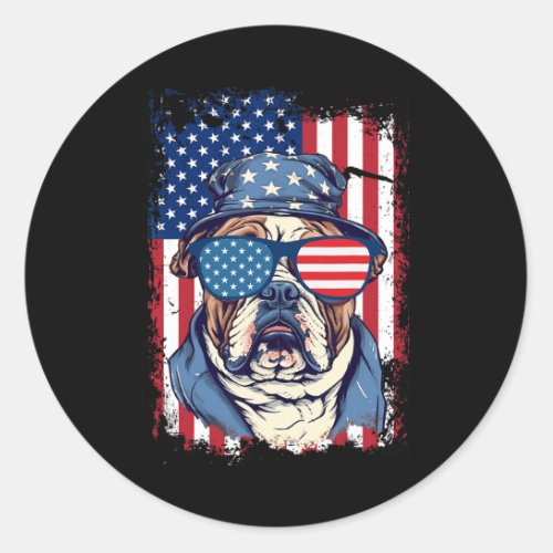 Bulldog 4th Of July Patriotic Dog American Flag Us Classic Round Sticker