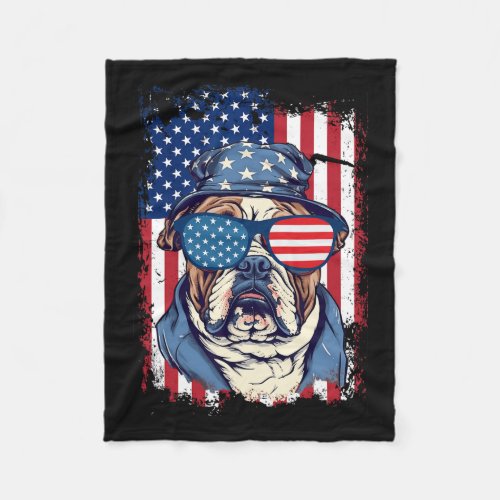 Bulldog 4th Of July Patriotic Dog American Flag Us Fleece Blanket