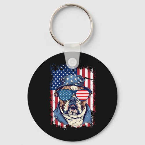 Bulldog 4th Of July Patriotic Dog American Flag Us Keychain