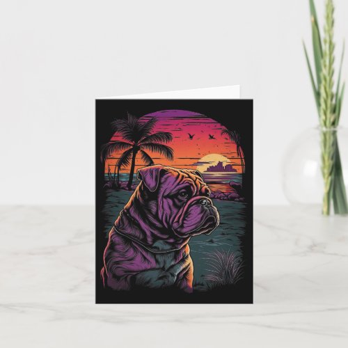 Bulldog 80s Sunset Vintage Retro Style 1  Card