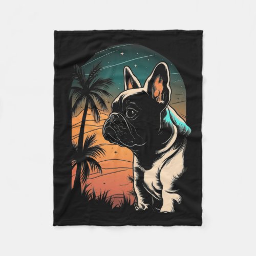 Bulldog 80s Sunset Vintage Retro Style 1  Fleece Blanket