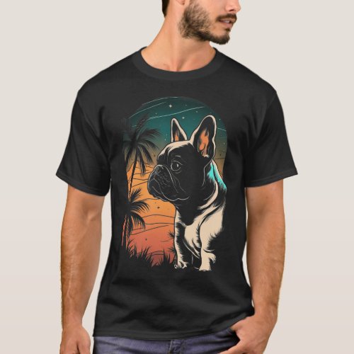 Bulldog 80s Sunset Vintage Retro Style 1  T_Shirt